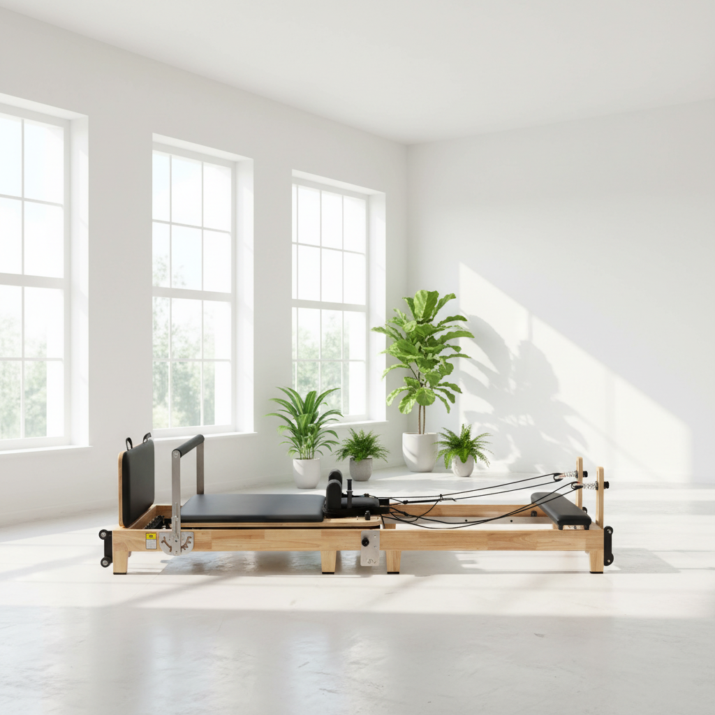 Pilates & Yoga Tina Fehrenbach - Premium Oak Foldable Pilates Reformer, Adjustable