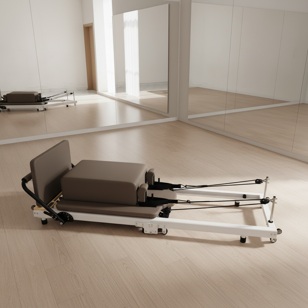 Pilates & Yoga Tina Fehrenbach - Custom Logo Foldable Aluminum Pilates Reformer,